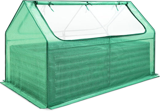Raised Garden Bed with Cover Outdoor Galvanized Metal Planter Box Kit, w/ 2 Large Screen Windows Mini Greenhouse 20pcs T Tags 1 Pair of...