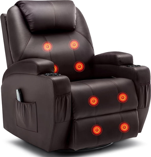 Recliner Chair, Rocking Chair with Massage and Heat, 360° Swivel Recliner Chairs for Adults, Rocker Manual Recliner with Remote Control and...