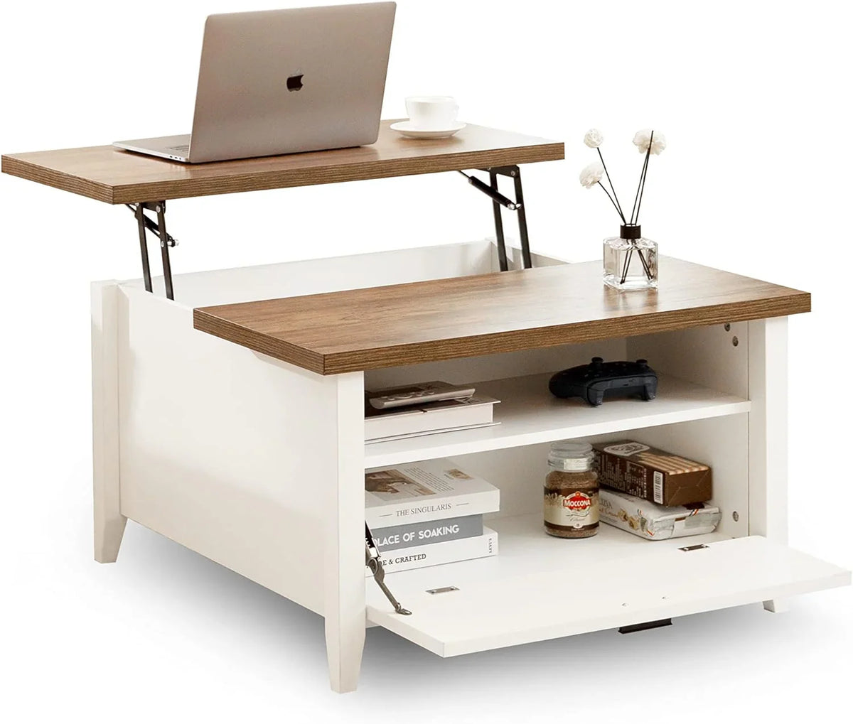 Retro-style High-back Coffee Table in White for Home Organization