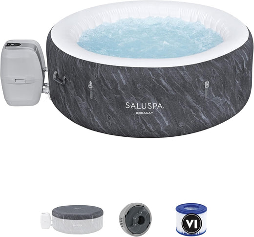 Saluspa Fiji Airjet Large Round 2 to 4 Person Inflatable Hot Tub Portable Outdoor Spa with 120 Airjets and Energysense Cover, Grey