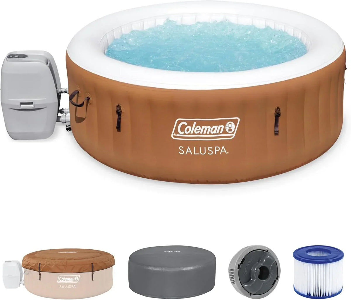 Saluspa Miami Airjet 2 to 4 Person Round Inflatable Hot Tub Portable Outdoor Spa with 120 Soothing Airjets and Insulated Cover, Black