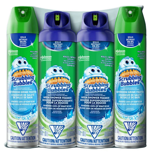 Scrubbing Bubbles Mega Shower Foamer and Bathroom Cleaner Aerosol Combo 4 X 708 G for Garage and Travel