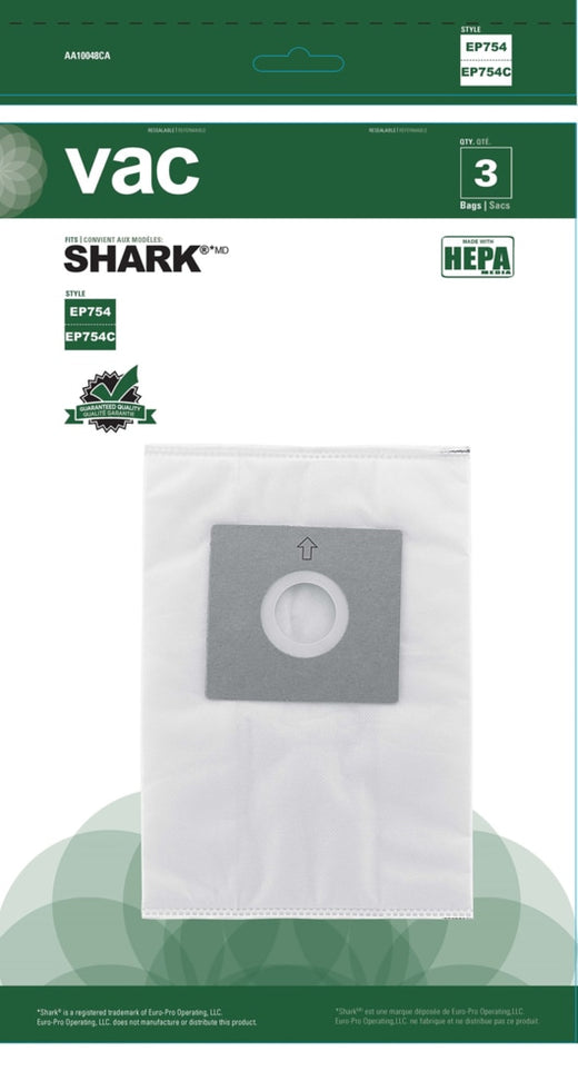 Shark HEPA Replacement Vacuum Cleaner Bags, Style EP754C, 3-pk