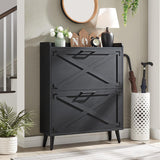 Shoe Storage Cabinet,farmhouse Shoe Organizer with 4 Flip Drawers & Barn Door Design,freestanding Hidden Slim Narrow Shoe Rack Cabinet for... image 3