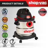 Shop-vac 5 Gallon 4.5 Peak Hp Wet Dry Vacuum for Garage and Travel