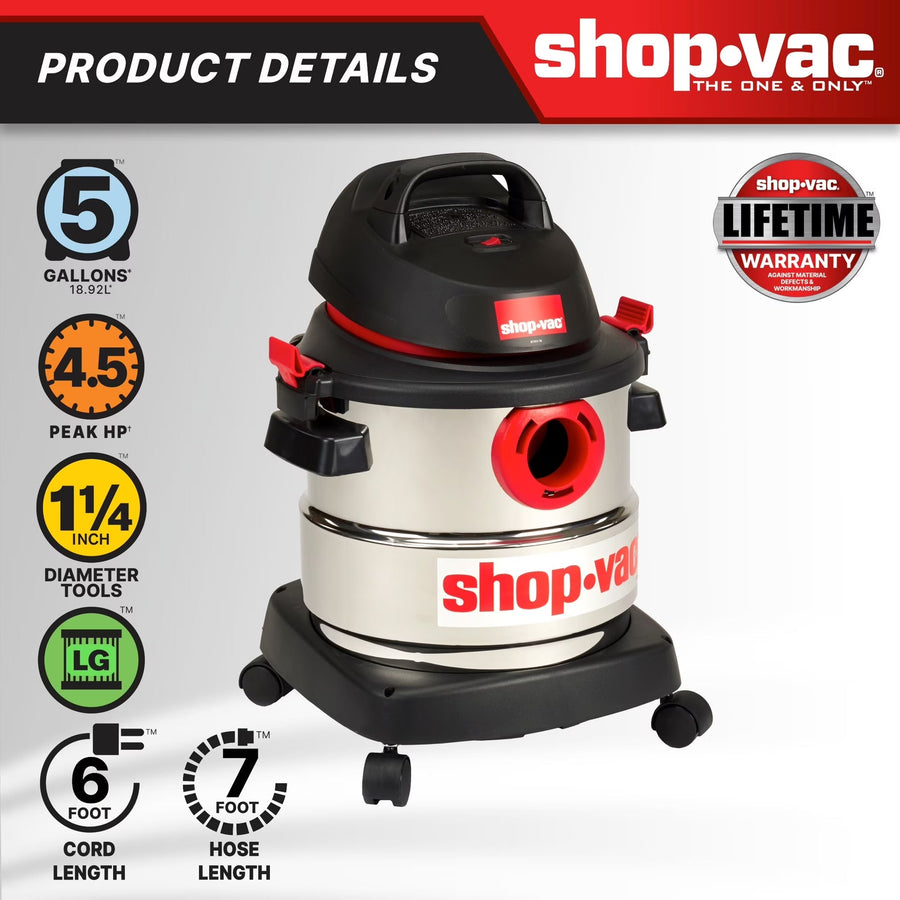 Shop-vac 5 Gallon 4.5 Peak Hp Wet Dry Vacuum for Garage and Travel