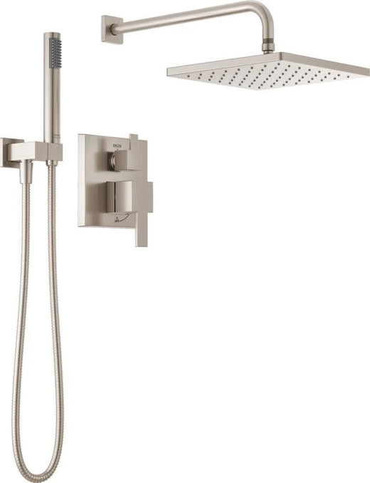 Square Shower Head Set, Rain Shower Head and Handle Set Made of Brushed Nickel Material, Valve Cover Kit, 10 Inches, Stainless Steel