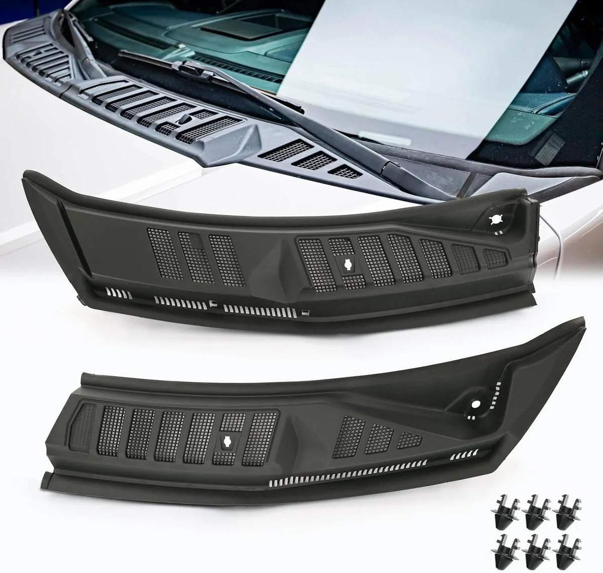 The Front Windshield Wiper Cover Panel Grille Is Compatible with The 2009 - 2014 Models of Ford F150. It Features Two Front Insert Panels on...
