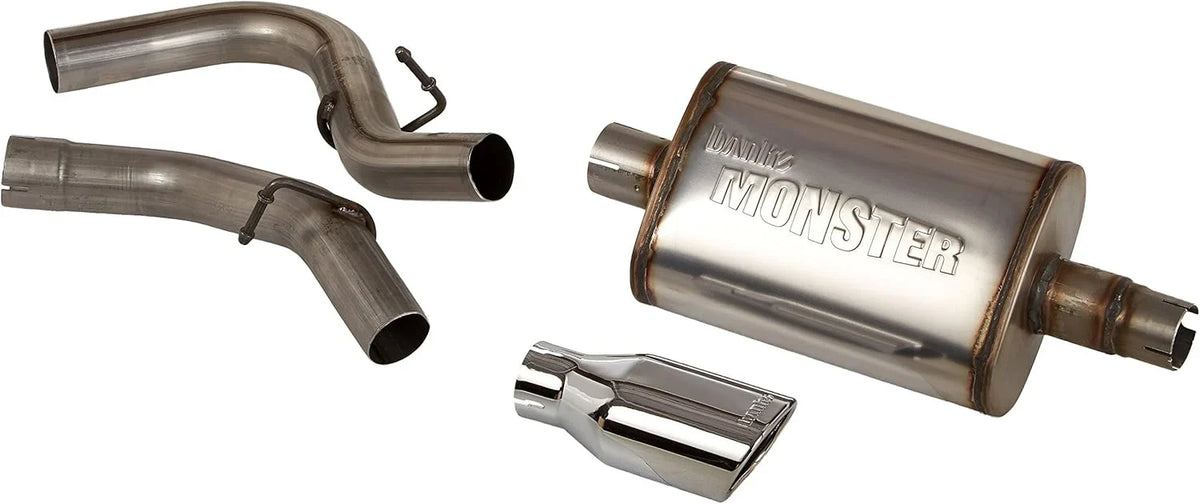 The Stainless Steel Undercarriage Exhaust System Is Suitable for Jeep Wrangler. It Includes A Muffler and Is Available in Silver Color.