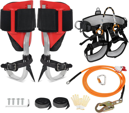 Tree Climbing Spikes Set for Tree Work, Adjustable Tree Climbing Gear with Safety Seat for Tree Climbing and 10FT Steel Wire Core Flip Line...
