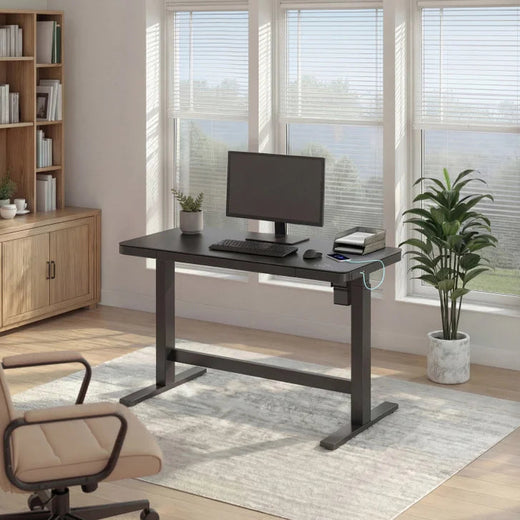 Tresanti Tessa 119.4 Cm (47 In.) Adjustable Height Desk with LED Lighting, Black for Home Office