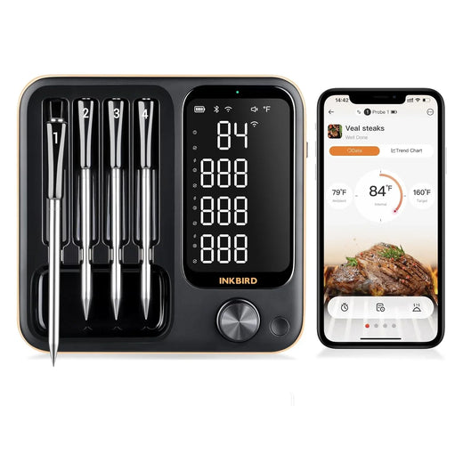 True Wireless Meat Thermometer, Equipped with 4 Probes, Bluetooth Meat Thermometer, with Backlit LCD Display, Wi-fi-enabled Smart Food...
