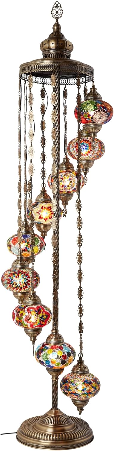 Turkish Moroccan Mosaic Floor Lamp, with 9 Lampshades and 6 Feet in Height - A Tafini-style Standing Decorative Bohemian-style Lamp, Equipped...