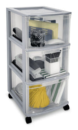 type A Clear Grey Frame 3-Drawer Storage Tower/Cart with Wheels, 26-in image 2