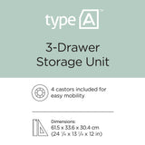type A Clear Grey Frame 3-Drawer Storage Tower/Cart with Wheels, 26-in image 3
