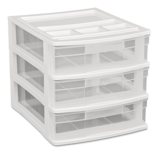 type A Desk Clear White Frame 3-Drawer Storage Tower, 10-in