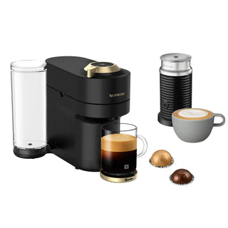 Vertuo Pop+ Deluxe Coffee and Espresso Machine by Breville with Aeroccino with $25 Coffee Credit, Matte Black and Gold