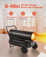 Vevor 125000 BTU Forced Air Kerosene Diesel Heater, Portable Torpedo Space Heater with Wheels Adjustable Temp, Blower-type For... image 2