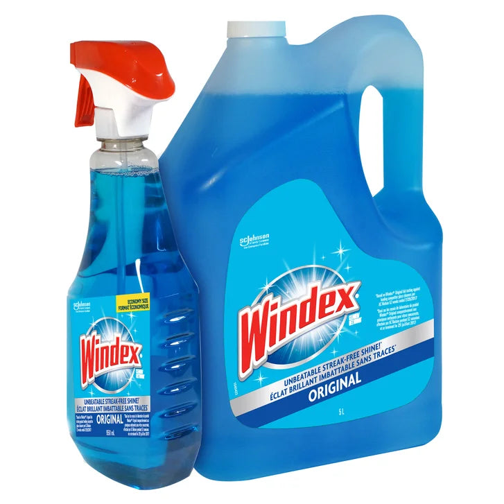 Windex Original Glass Cleaner, 5 L + 950 Ml for Garage and Travel